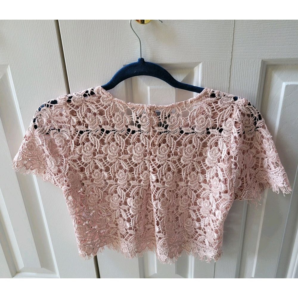 Reformation‎ XS Beige/Pink Floral Lace Crochet Crop Top Sheer Romantic Coquette - Picture 2 of 8